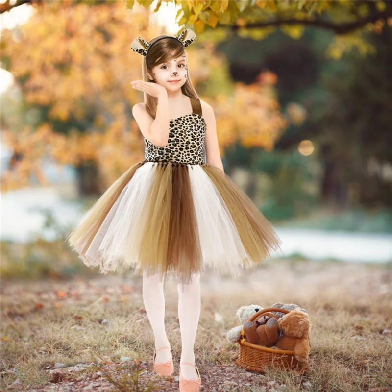 

Детское мультяшное платье-пачка с леопардовым принтом, костюм для Хэллоуина, кошки, зебры, жирафа, животного, семейный костюм на день рожден...