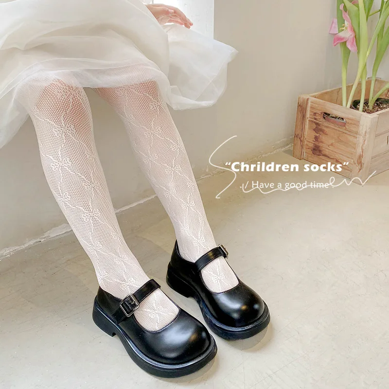 Children's Pantyhose Wholesale Spring Summer Thin Bow Girls Bottoming Socks Fine Knitting Hollow Mesh Pantyhose