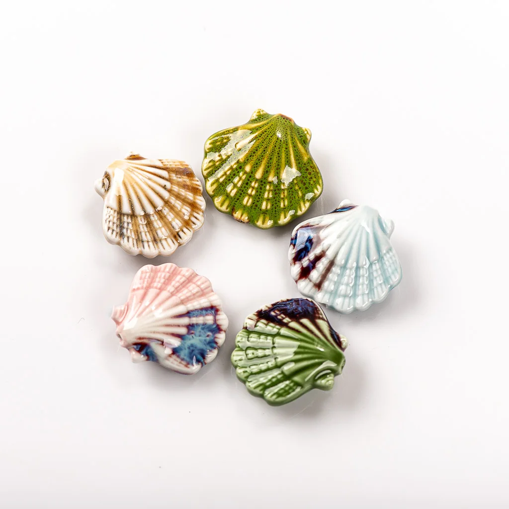 30#5pcs Beautiful Colorful Scallop Ceramic Pendant two Side Porcelain Jewelry Part for Necklace #MY206 images - 6