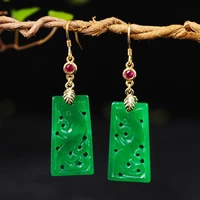 natural 925 sterling silver ear hook inlaid green jadeite leaf simple retro temperament earrings jewelry individuality for woman