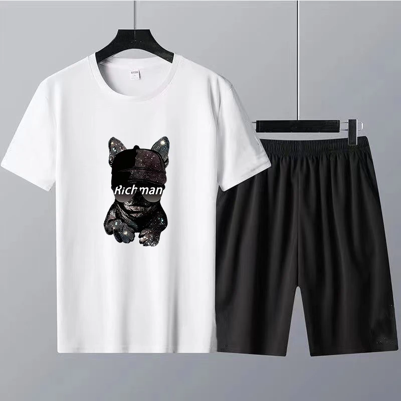 2023 New Men's T-Shirt Set Cotton Cool Dog Shorts Sportswear 2-piece Fashion Printed Summer Men's Clothing Street Clothing