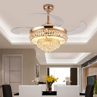 modern crystal invisible fan light led variable frequency bedroom fan living room ceiling fan light dining room fan chandelier