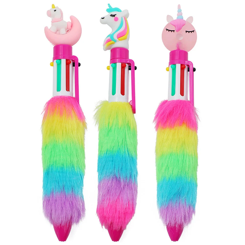 

3 Pcs Pens Kids Unicorn Ballpoint Fun Multi Colored Six Colors Multicolored Fluffy Student