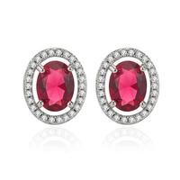 hoyon temperament earrings womens micro set rose ruby stud earrings oval earrings for party wedding earrings 925 sliver color