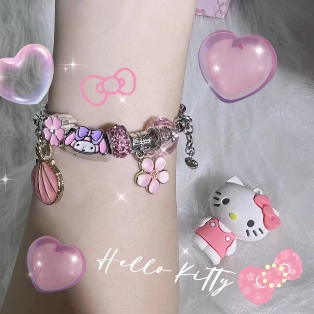 Hello Kitty Bracelet Accessories Kawaii Fashion Sweet Bow Silver Ring  Jewelry Girls Cartoon Bracelets Toys for Parent-Child Gift
