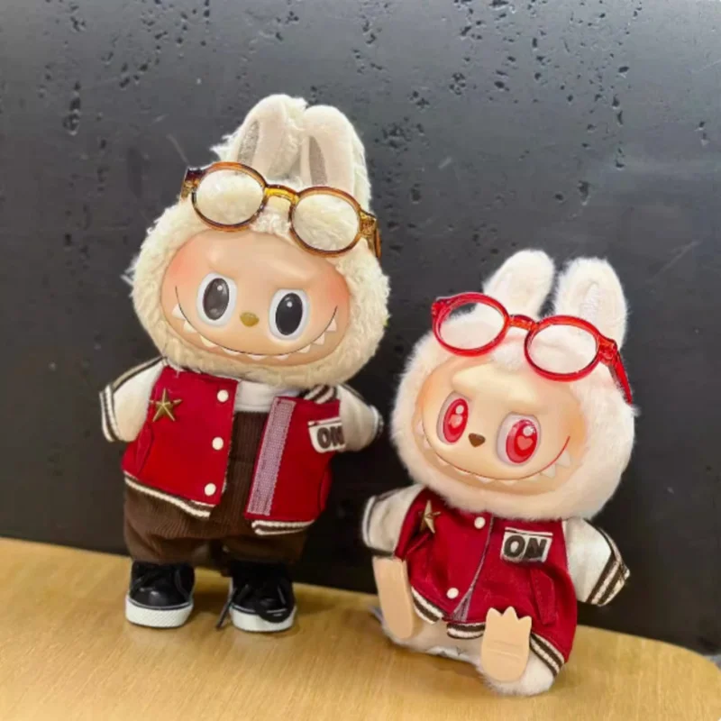 Одежда Labubu 17 см красный бейсбольный костюм Monster повседневный комплект I Heartbeat Macaron