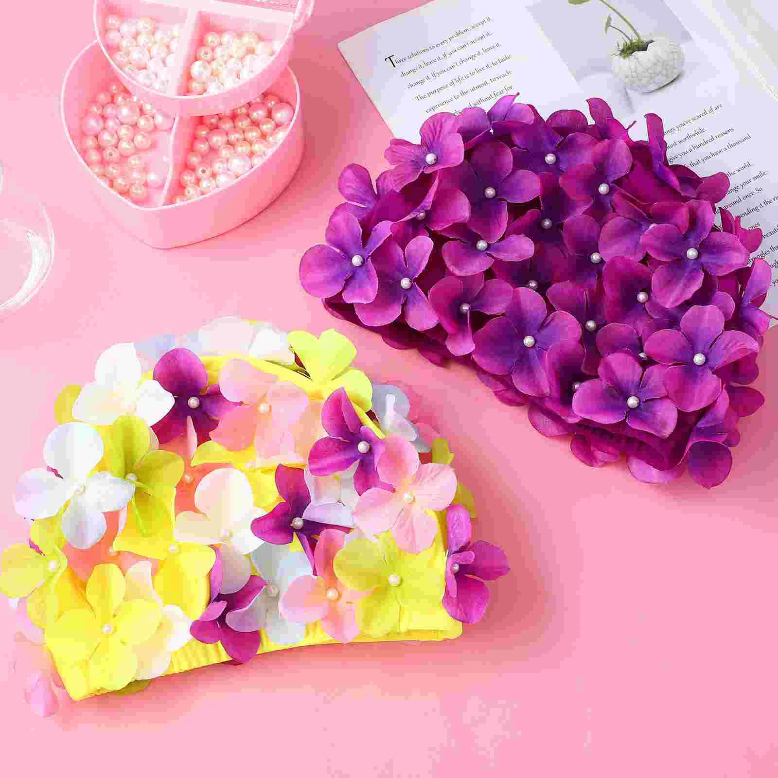 

2 Pcs Women Swimming Caps Floral Swim Caps Breathable Elastic Swim Caps with Flowers Petal Bathing Hats
