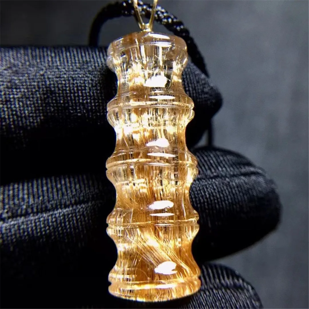 

Natural Gold Rutilated Quartz Pendant Jewelry For Woman Man Healing Beauty Gift 32x11x9mm Beads Wealth Crystal 18 K Gold AAAAA