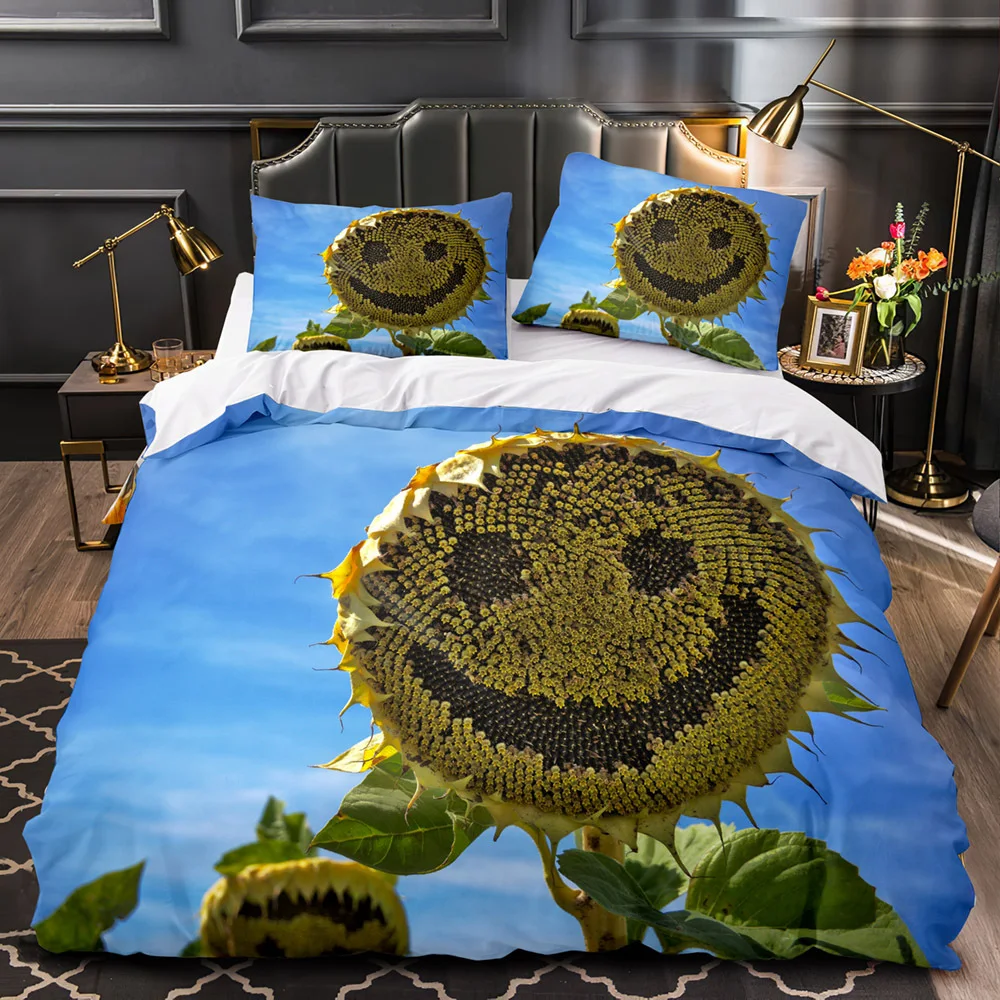 

3D Floral Comforter Cover King Queen Full Size for Kids Women Yellow Flowers Bedding Set Sunflower Pattern Decor Duvet Cover