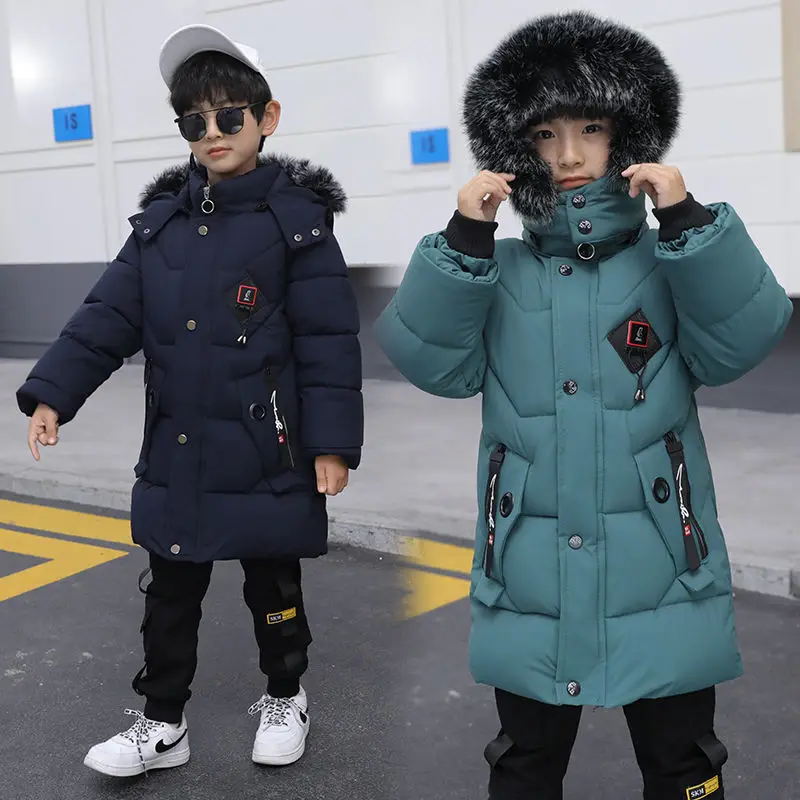 

Winter Cotton Coat Boy New Jacket Korean Version Thicken Outerwear Child Warm Hooded Parkas Playing Snow In The Park -30 Degrees