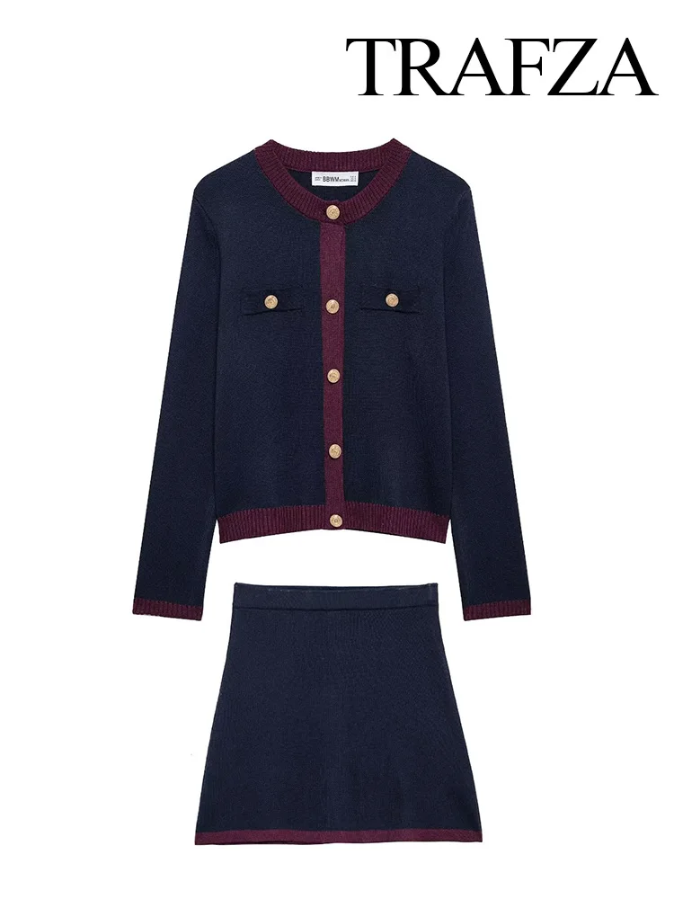 TRAFZA женский элегантный вязаный кардиган с длинными рукавами и круглым вырезом