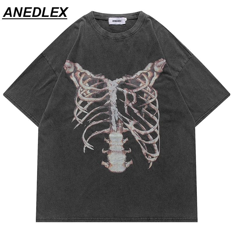 

Hip Hop Gothic Oversized T-Shirt Streetwear Skull Print Cotton Top Tee Shirts Mens 2022 Summer Harajuku Punk Short Sleeve Tshirt