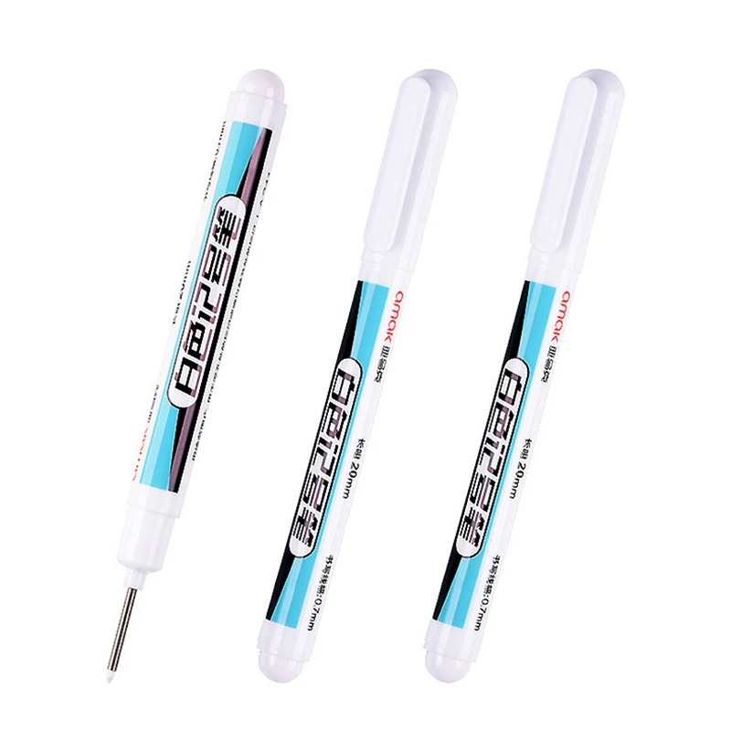 

1pc White Long Head Marker Pens Bathroom Woodworking Decoration 20mm Oily White Deep Hole Marker Pen