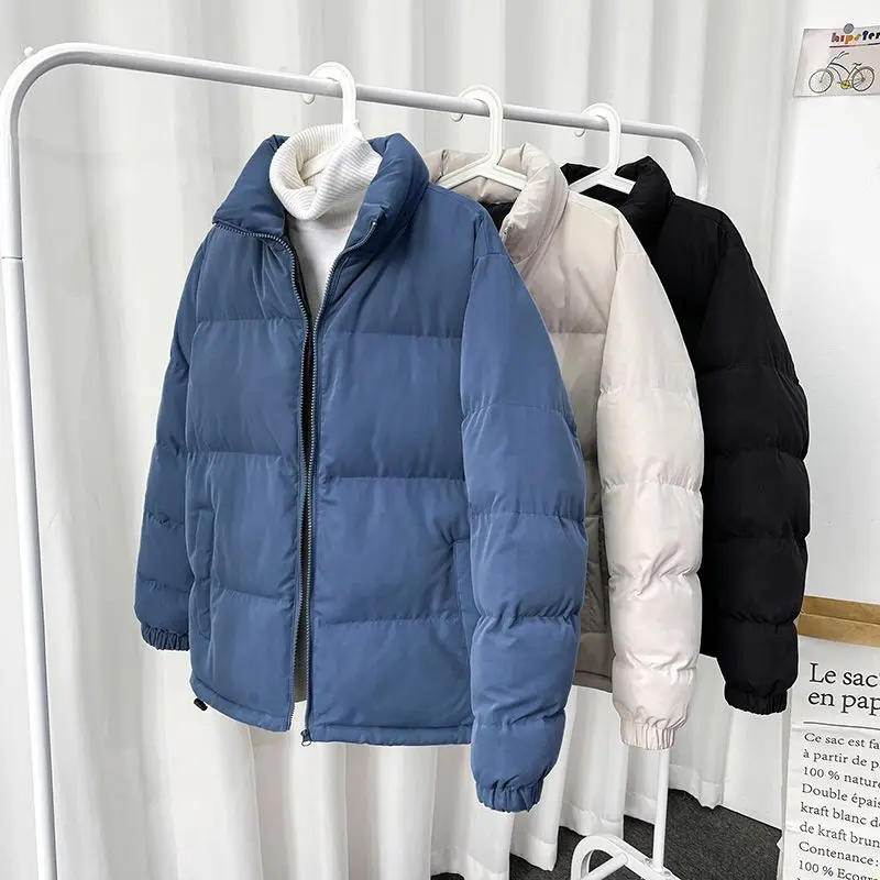 

2022 Men Winter Fashion Cotton-padded Coats Clothes Male Solid Color Padded Cjackets Men's Stand Collar Warm Overcoats L42