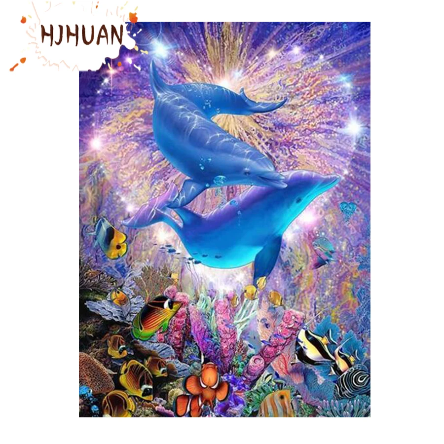 

New 3D Diy Diamond Painting Dolphin animal Cross Stitch Rhinestones Diamond art crystal Mosaic Embroidery Painting Gift Pictures