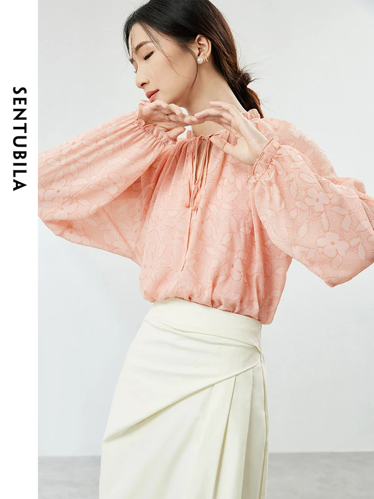 SENTUBILA женский шифоновый костюм-рубашка на шнуровке с рукавами-фонариками и