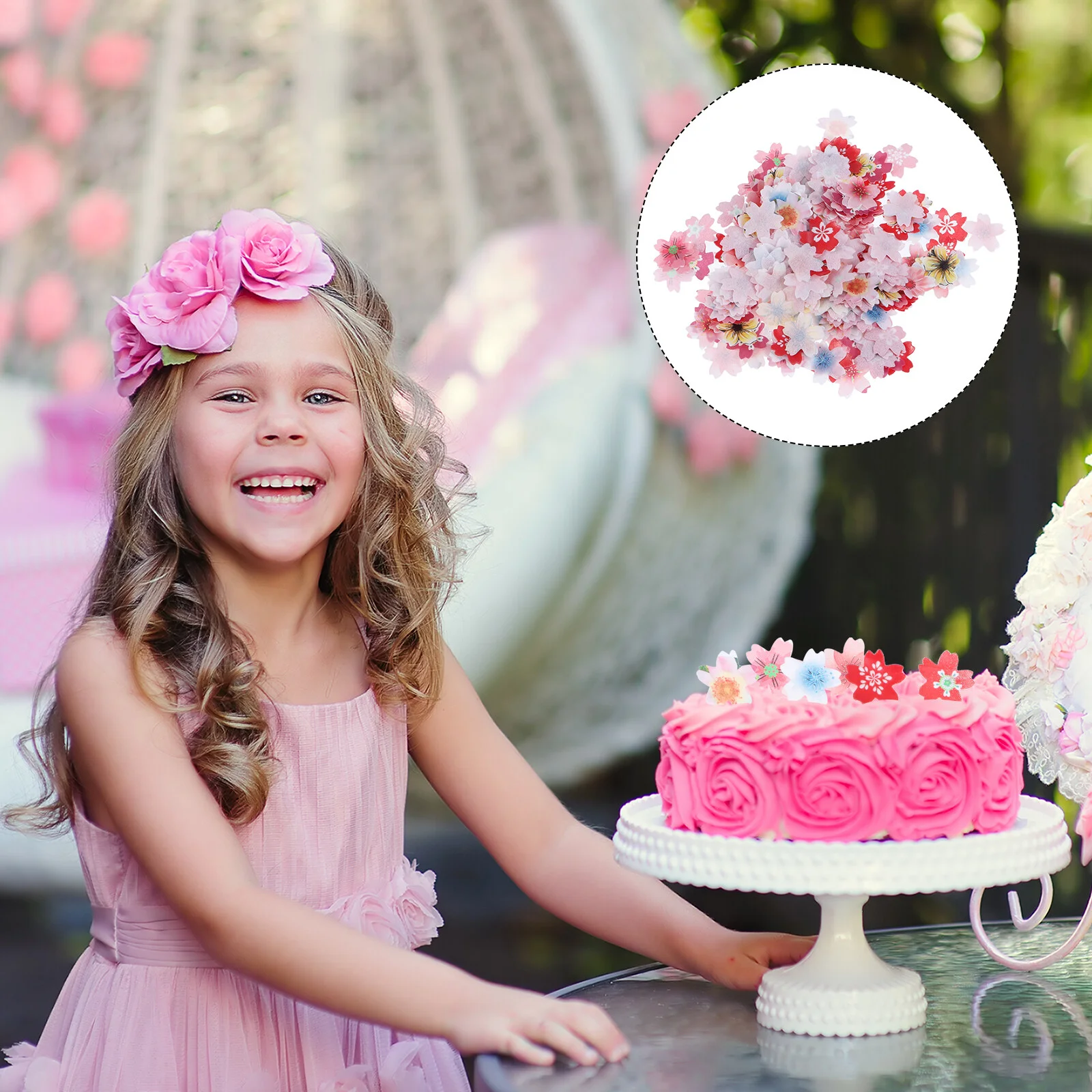 

440 Pcs Cake Decoration Creative Topper Wedding Dessert Sakura Shaped Cupcake Sticky Rice Paper Ornament Flowers Decorations