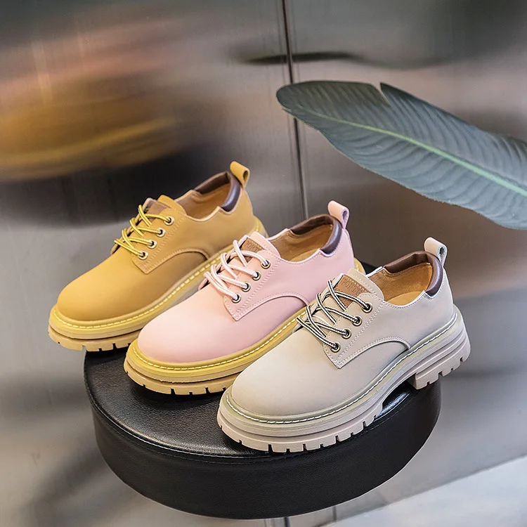 

Women Shoes Genuine Leather New Spring British Style Women's Boots Round Toe Casual Platform Shoes Women