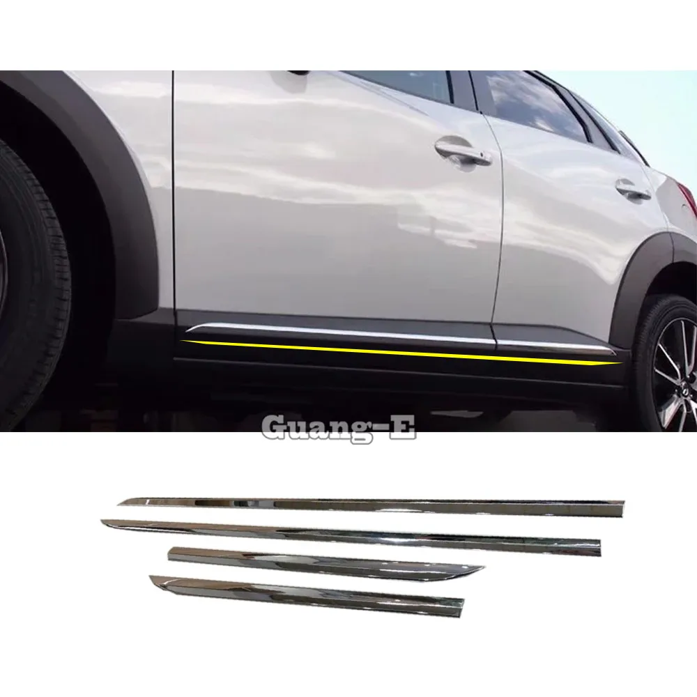 

Hot For Mazda CX-3 CX3 2017 2018 2019 2020 2021 Car Cover Detector ABS Chrome Side Door Body Trim Stick Strip Molding Hoods 4pcs