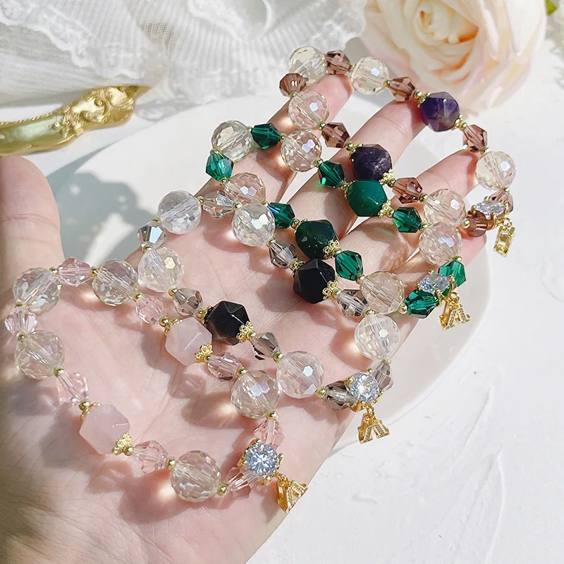 

Ruifan New Green/Purple/Pink/Black Faceted Crystal Zircon Letters Stones Beaded Bracelets for Women Fashion Jewelry YBR733