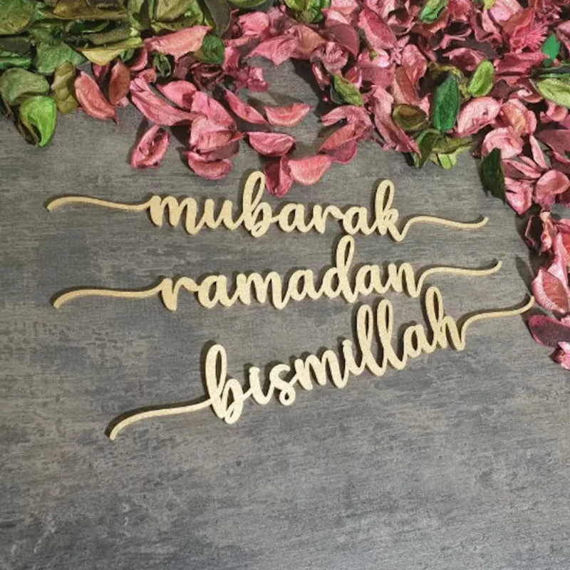 

5pcs Acrylic RAMADAN Mubarak SIGN Eid Mubarak Decoration 2023 Laser Cut Table Place Cards Bismillah Sign Ramadan Party Ornaments