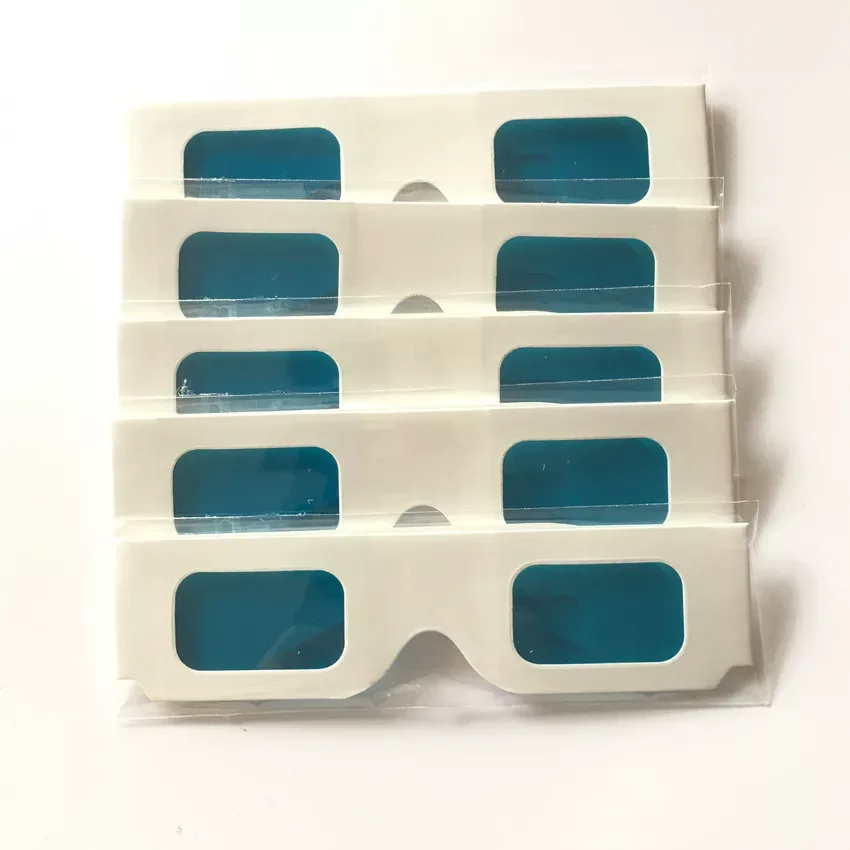 

NEW 100pcs/lot Re-useable white paper 3D glasses Paper Frame Blue/Blue lens 3d Decoder Glasses for promotion