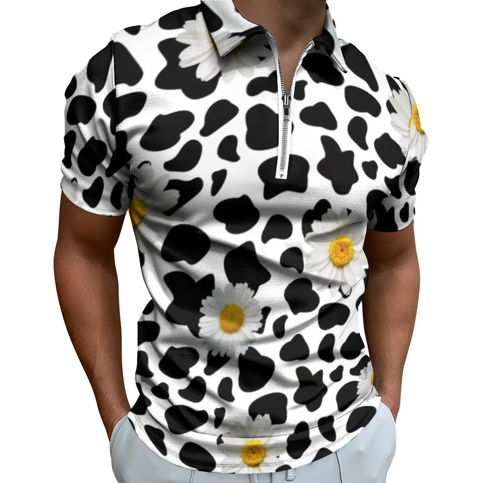 

Рубашка-поло мужская с принтом коровы, белый Повседневный Топ с короткими рукавами и отложным воротником, с графическим принтом, в винтажно...