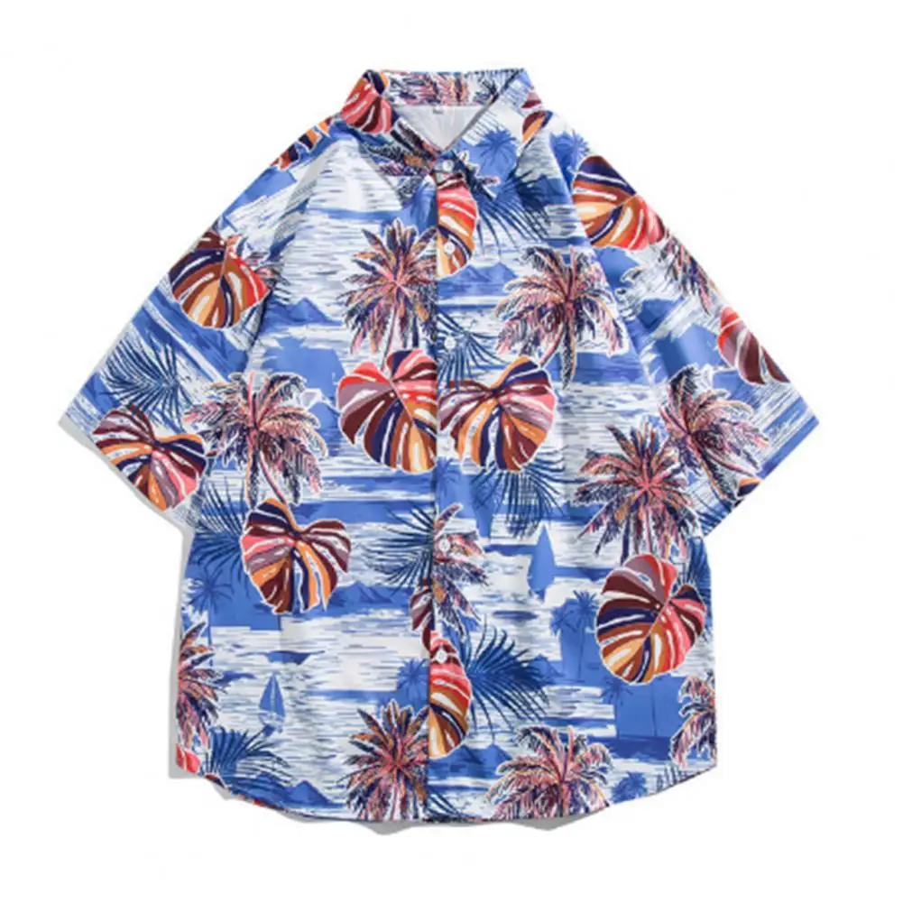 

Men's Shirts Hawaiian Shirts Beach Shirt Single-breasted Short Sleeves Coconut Tree Print Lapel Vacation Casual Man T-shirt