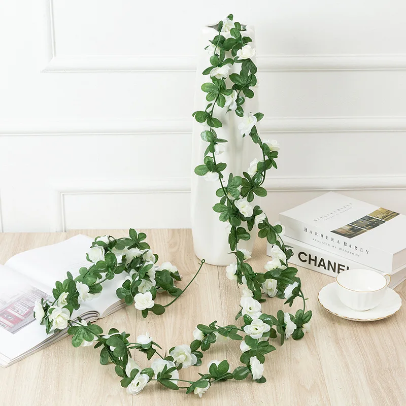 

Artificial Rose Vine Rattan 250cm Hanging Flowers Rattan Fake Plants Garland Leaves Wreath Romantic Wedding Home Decoration