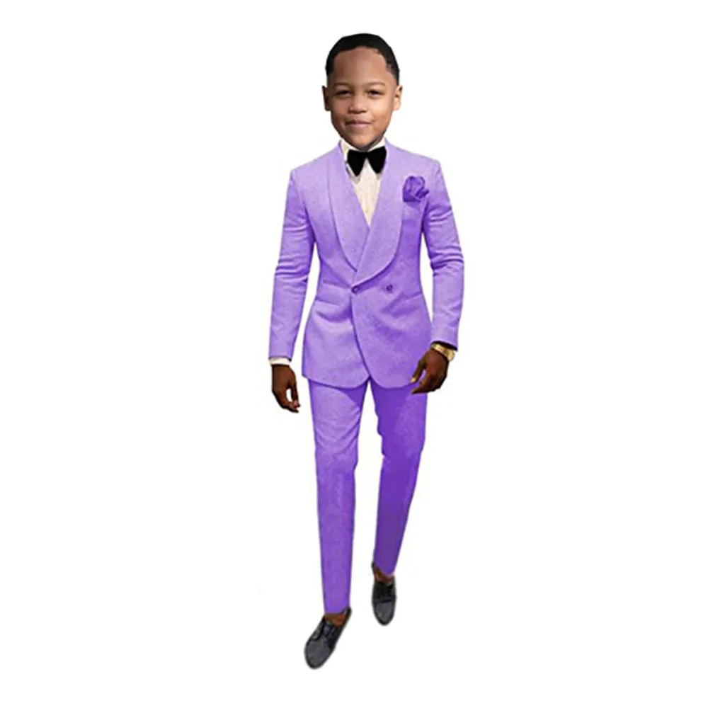 2 Pcs Suit For Boy Set Blazer Pants Handsome Boy Suit  Wedding Party Performance Fashion  Purple