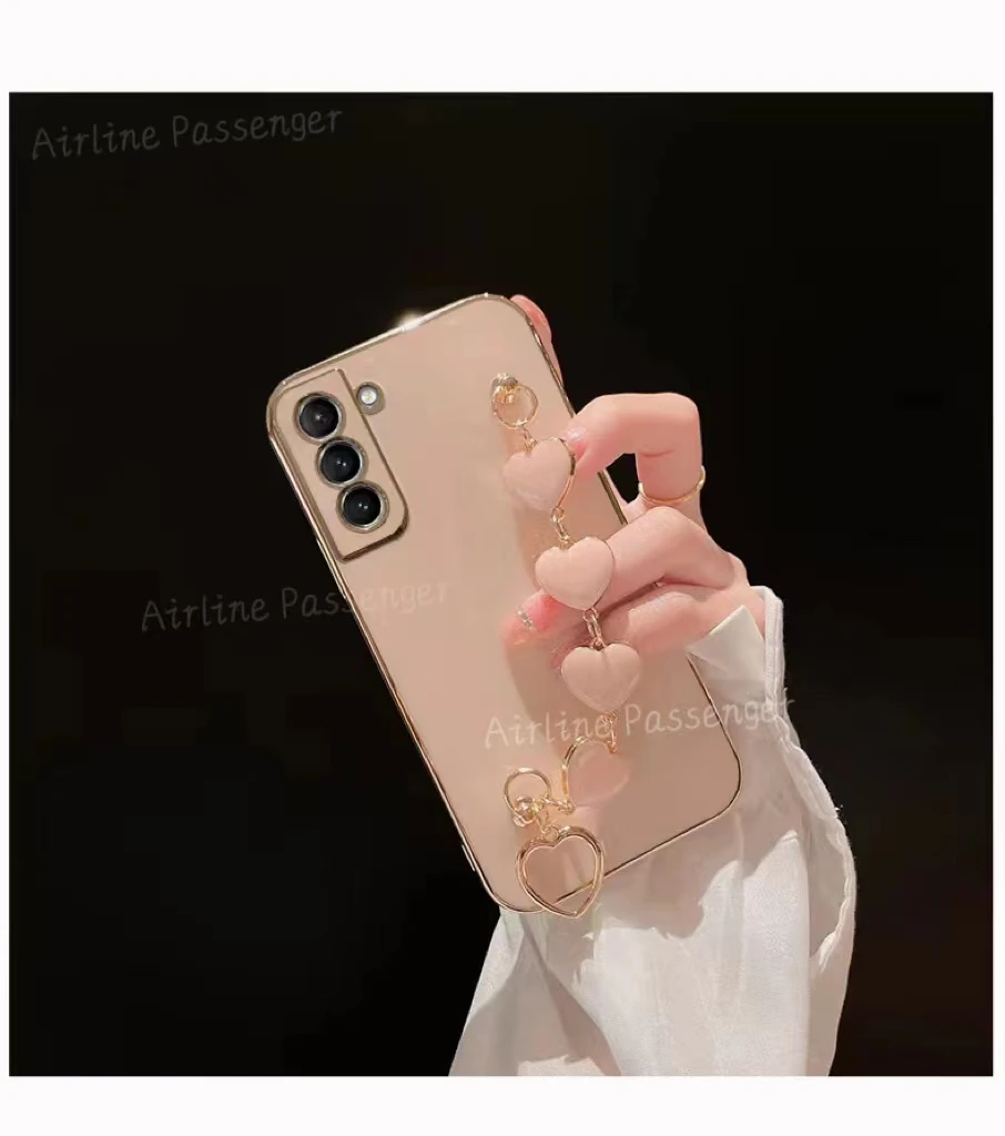 Fashion Plating Love Heart Bracelet Chain Case For Samsung Galaxy A13 A32 A52 A72 A23 A33 A31 A11 A51 A21S Shockproof Case Cover