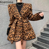 koamissa vintage women leopard long coat lace up belt fashion office lady spring autumn jacket 2022 elegant club outwear coats
