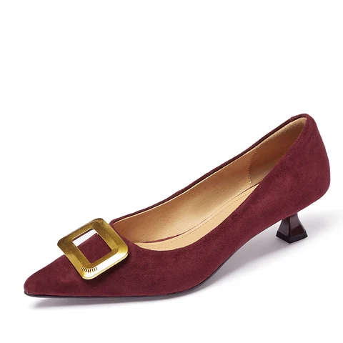 JOZHAMTA, размеры 33–40, женские туфли на низком каблуке, коровья замша, модельные туфли-лодочки с острым носком, модная пикантная обувь на высоком каблуке