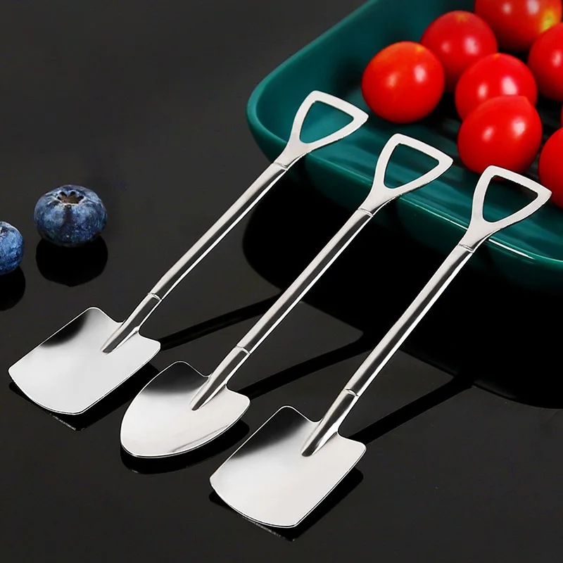 

Coffee Spoon 304 Stainless Steel Cutlery Retro Iron Shovel Creative Teaspoons Ice Cream Dessert Scoop 2PCS Fashion Tableware