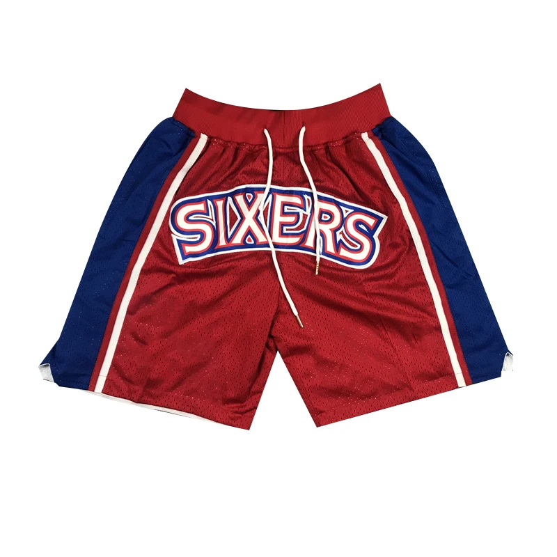 

2022 Retro Breathable Basketball Short Men Sixers All Star Mesh Polyester Stitched Red Sport Pants With Pocket