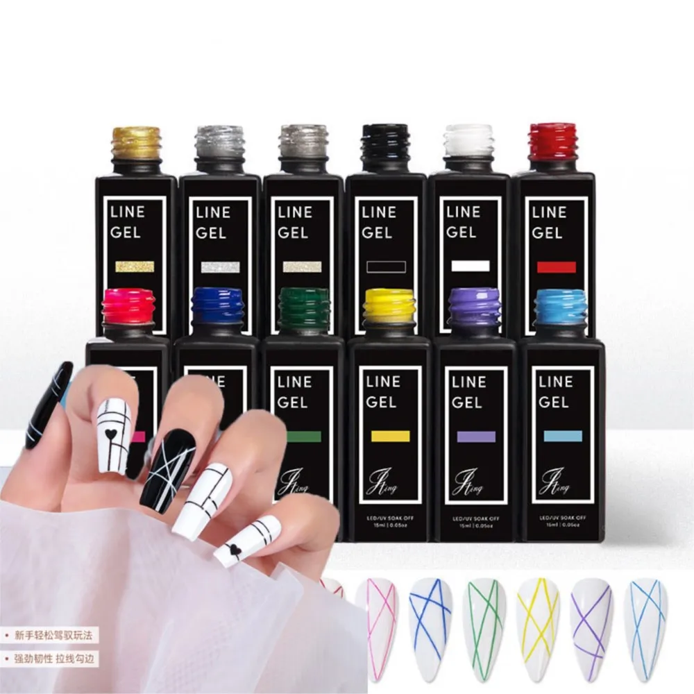 

12(g/ml) French Liner Painting Gel Polish Stripe Drawing UV Gel White &Silver Graffiti Ultra-fine Brush Head Nail Art Polish Gel