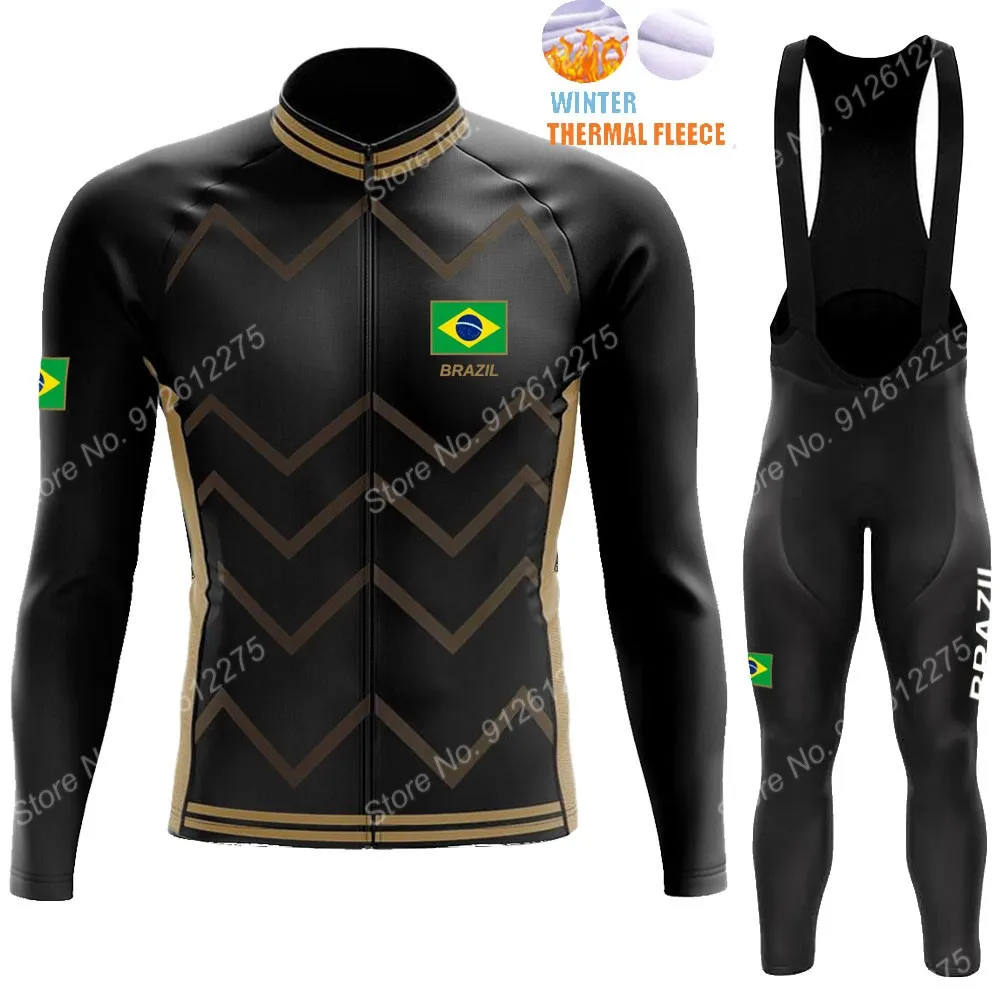 

2021 Winter Brazil National Team Cycling Jersey Set Retro Cycling Clothing Suit Mens Long Sleeve MTB Bike Road Pants Bib Ropa