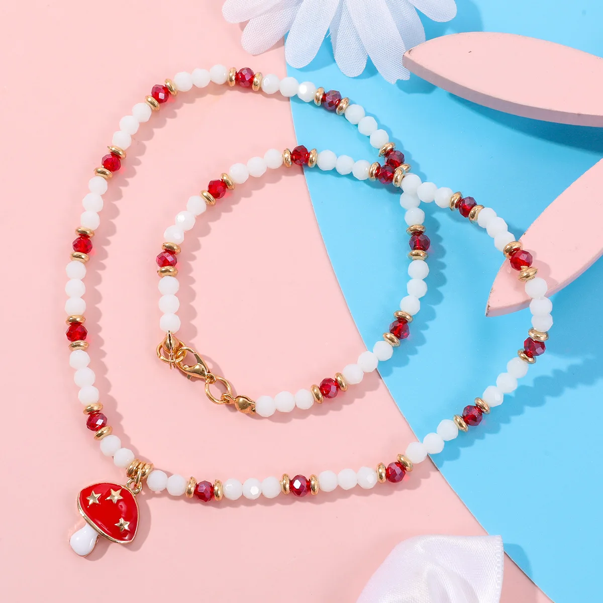 

Makersland Kid Necklace Mushroom Pendant Luxury Fashion Jewelry For Children Christmas Gift Aesthetic Beaded Necklace For Girls
