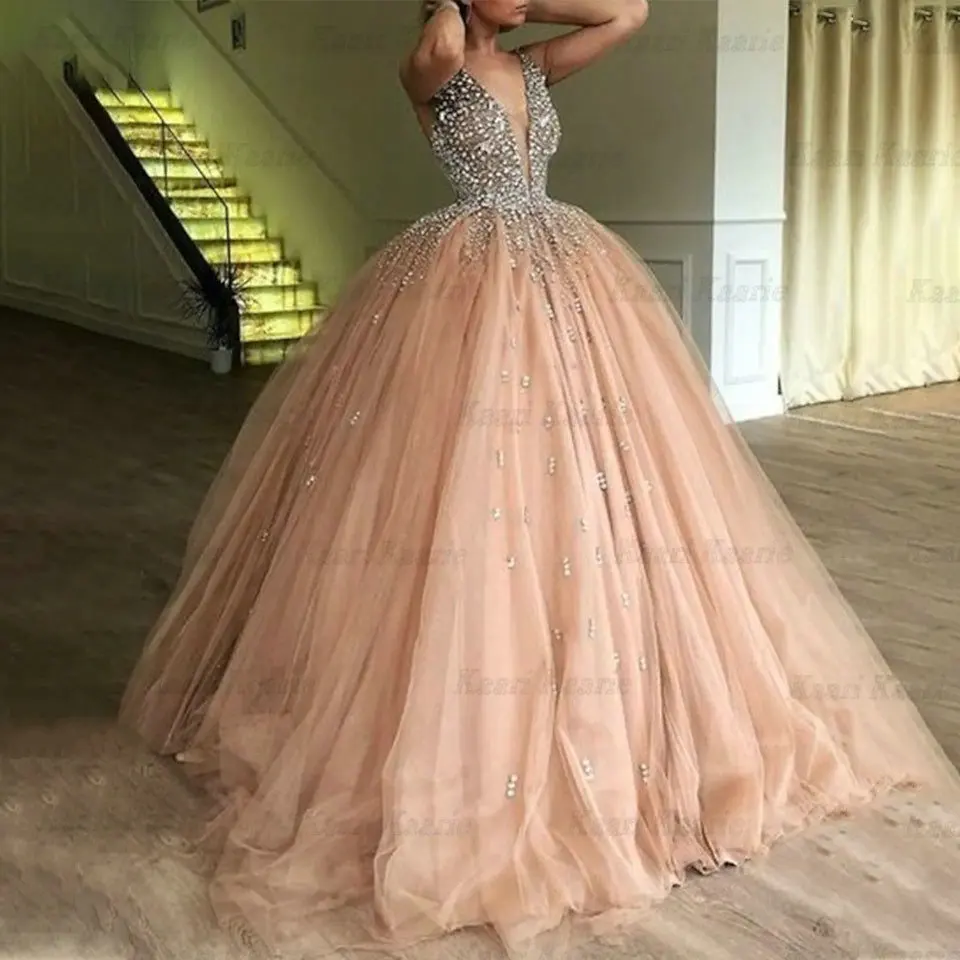 Купи Sexy Princess Wedding Dress Floor Length V Neck Sleeveless Crystals Sequin Wedding Gown For Bride 2022 Luxury Vestidos De Novia за 8,580 рублей в магазине AliExpress
