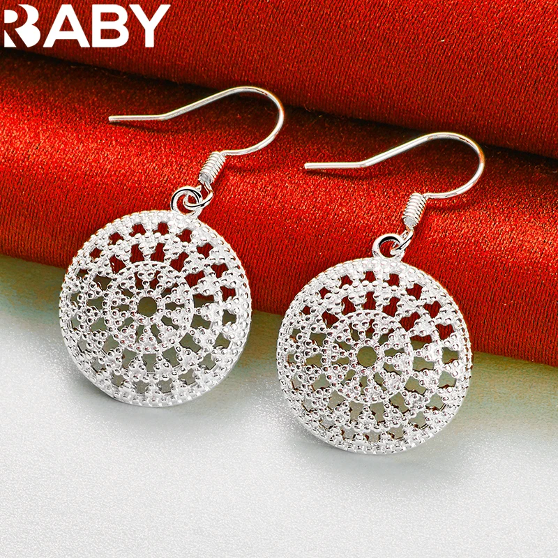 

URBABY 925 Sterling Silver Beautiful Retro Round Drop Earrings For Woman Wedding Engagement Fashion Party Charm Jewelry Gift
