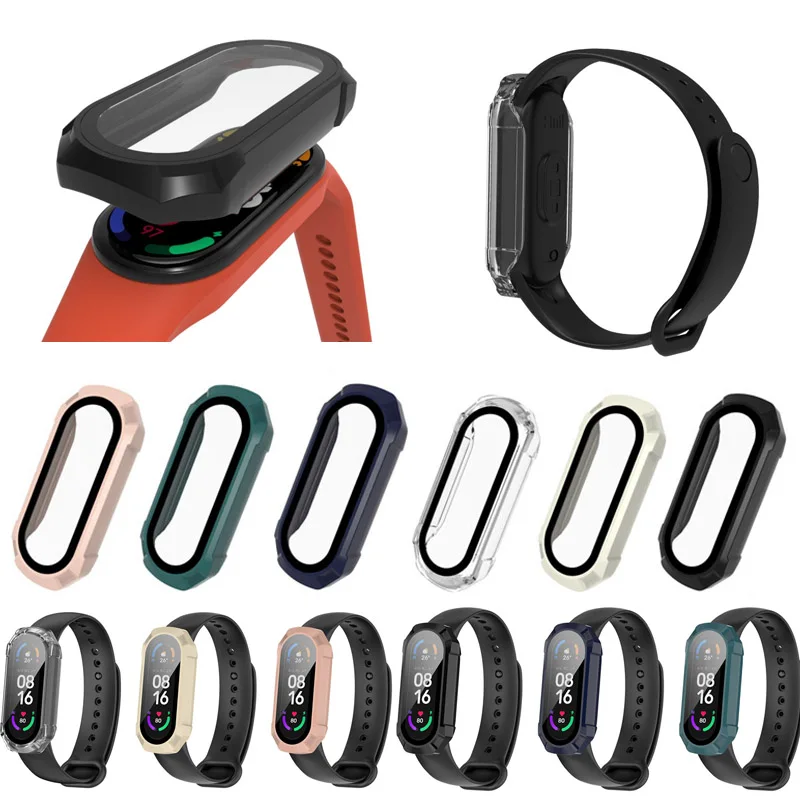 

PC Hard Edge Shell Glass Screen Protector Full Case For Xiaomi Amazfit Mi Band 7 6 5 4 Smart Miband Cover Wristband Accessories