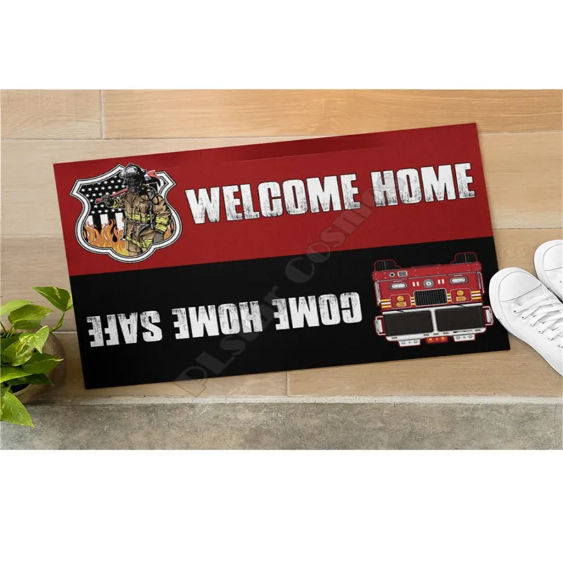 

Firefighter Welcome Home Come Home Safe Doormat 3D Print Doormat Non Slip Door Floor Mats Decor Porch Doormat