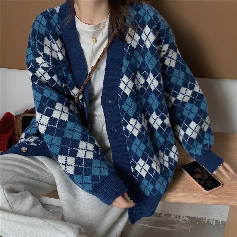 

Ladies Retro Cardigan Long 2023 New Sleeve Diamond Knit Sweater Women's Korean Pink Vest Sweater Women's Jumper Cardigan Jacket