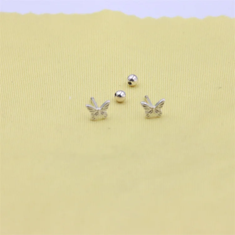 

ZFSILVER Fashion 100%925 Sterling Silver Simple Cute Lovely Butterfly Screw Ball Stud Earring Jewelry For Women Charm Party Gift