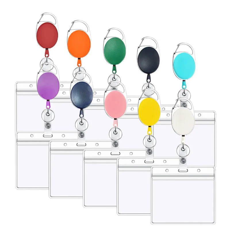 Staff Work ID Credit Card Holder Women Men Key Ring Retractable Badge Reel ID Card Roller Clip for Hospital Nurse Card Cover Bag
