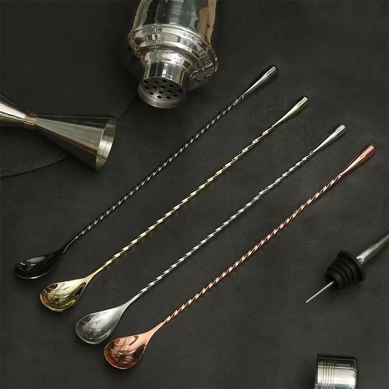

2023NEW Handle Stainless Steel Spiral Cocktail Spoons Teadrop Scoops Bartender Stirring Tools Kitchen Supplies Accessories 30/40