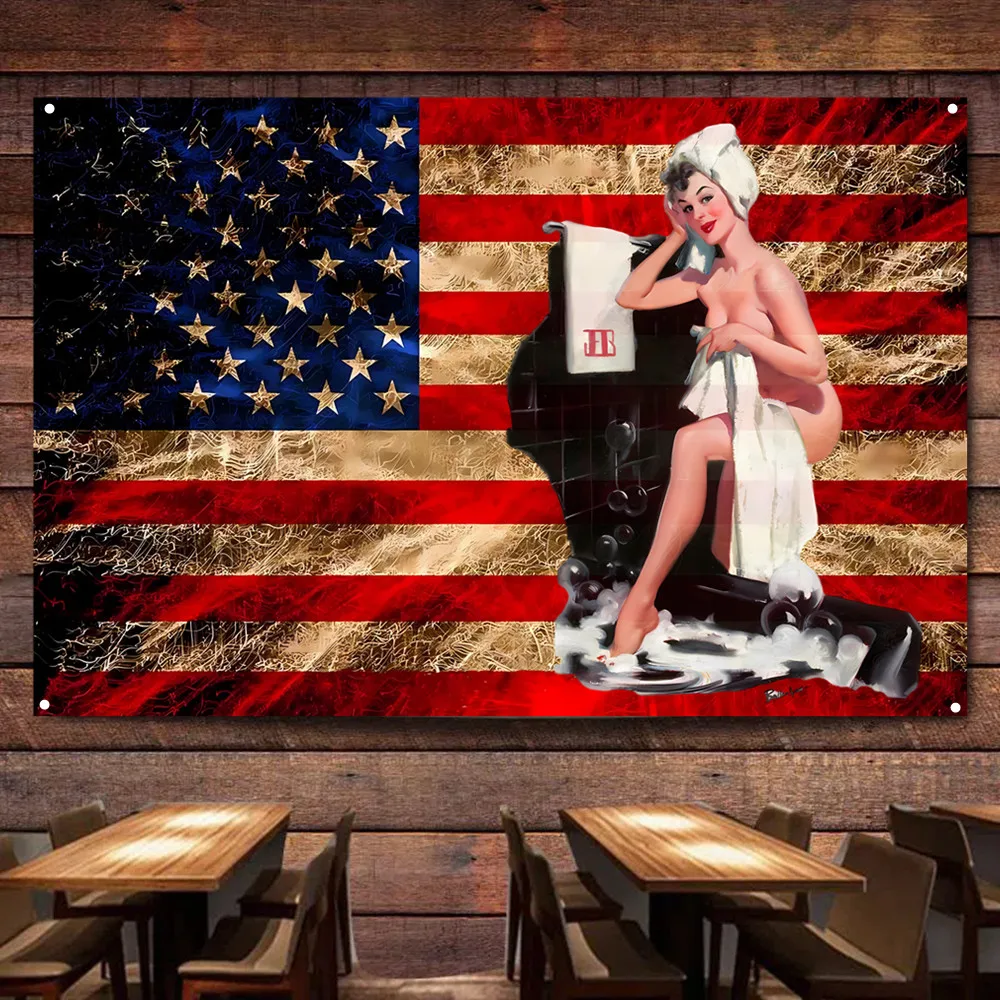 Ностальгический ретро-баннер с принтом девушки художественные настенные