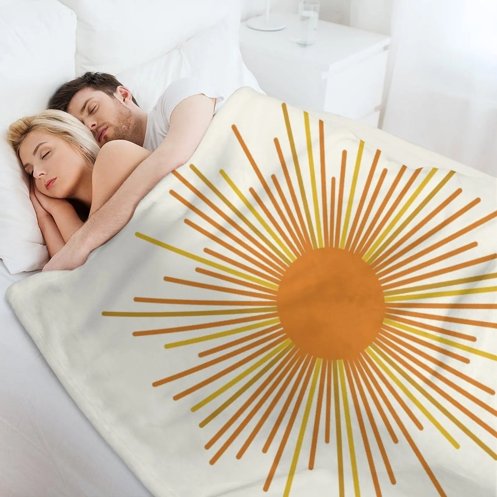 Современное одеяло среднего века Sunburst Sun в оранжевом горчичном и кремовом одеяле