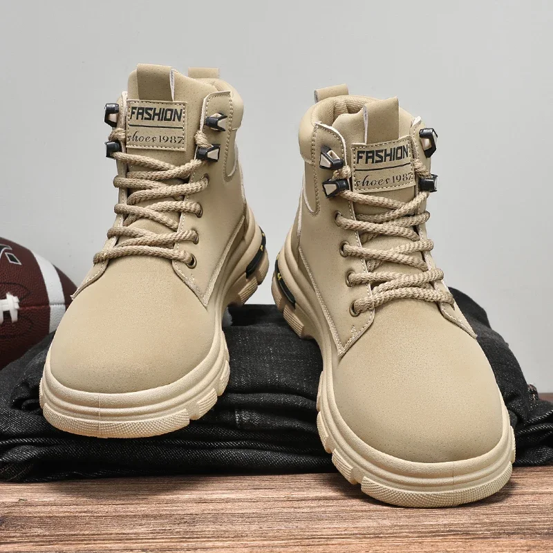 Ботинки для мужчин с круглым носком размер 39 - 46 цвет черный/песочный