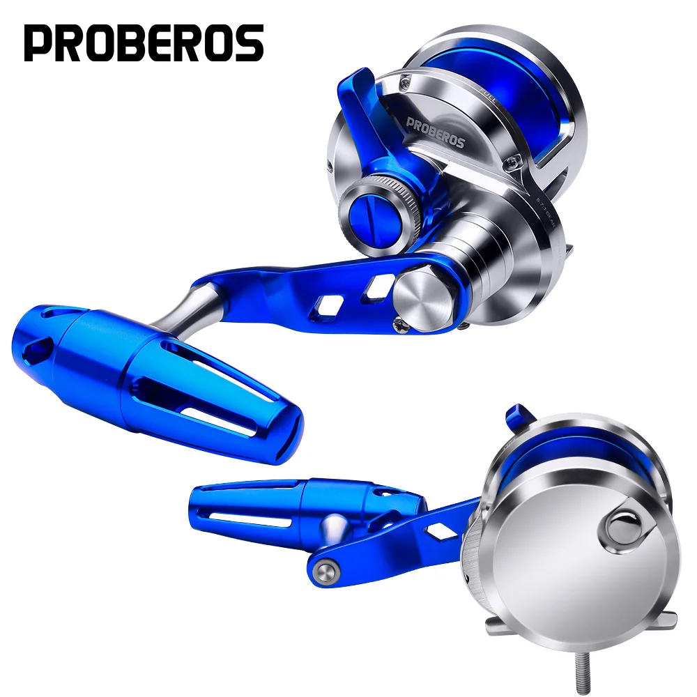 

PRO BEROS Seawater Trolling Reels 5.7:1 Aluminum CNC Machined Hollow Fishing Reels T-Bar Handle Jigging Reels (Right-Hand)